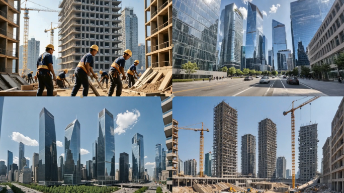 中国速度城市建设建筑生长建造延时定格动画