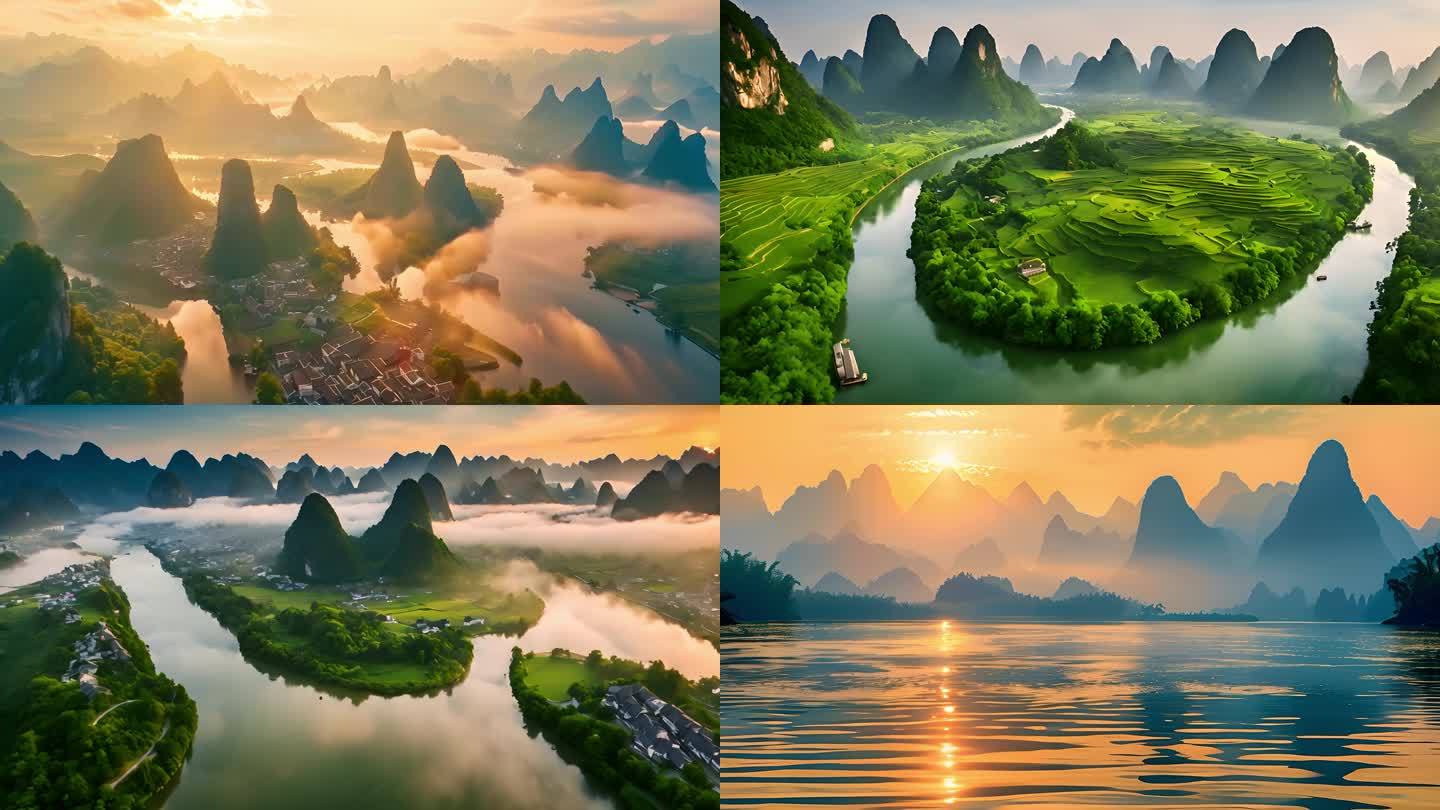 中国桂林山水喀斯特风光航拍