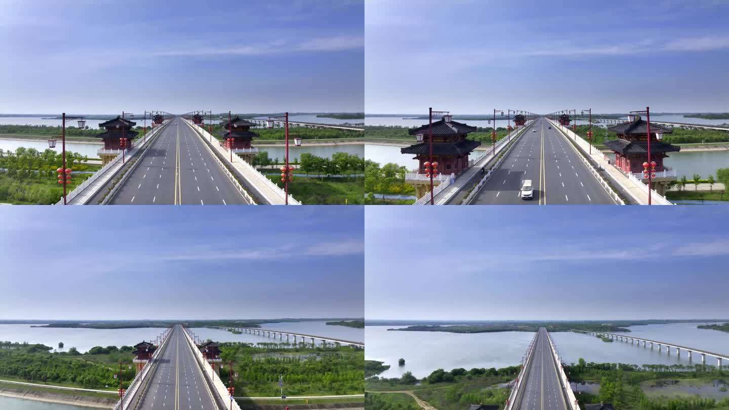 航拍荆州凤凰大桥 江汉运河 荆州素材