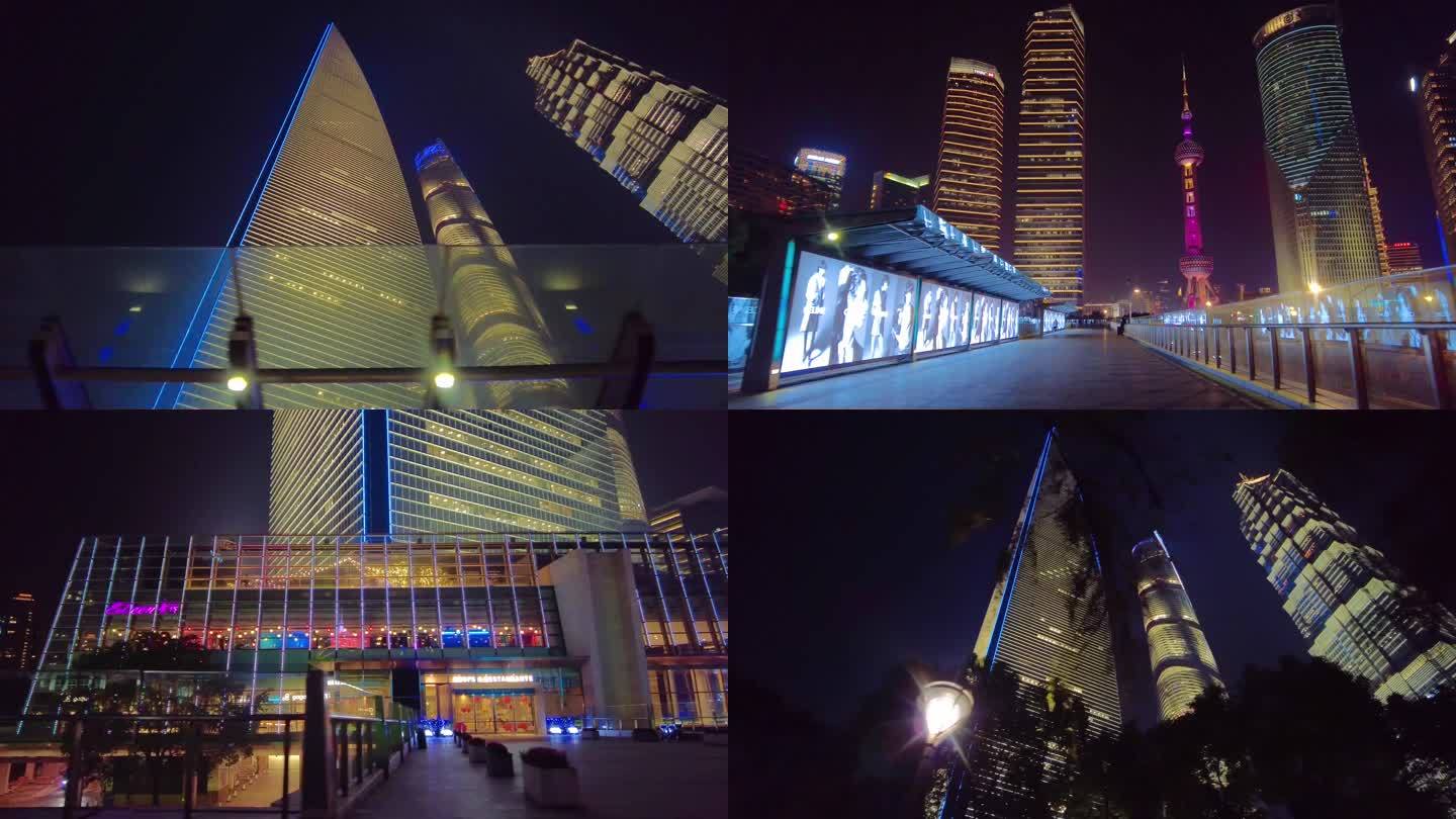 夜晚仰望上海陆家嘴高楼大厦城市夜景视频素