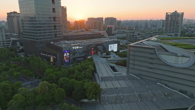 上海嘉定新城TSF购物中心傍晚黄昏航拍