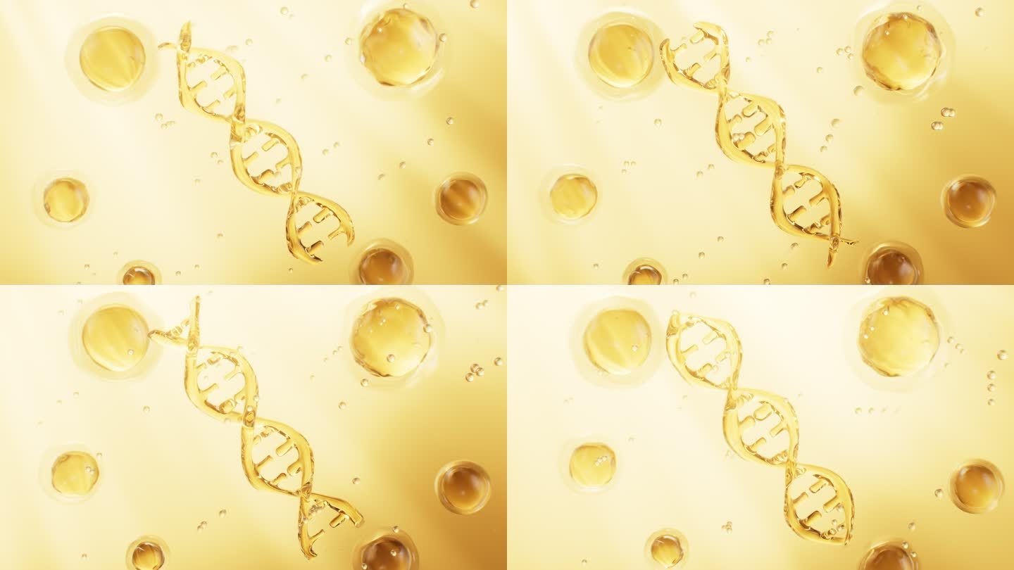 旋转的金色DNA 和细胞结构生物念视频