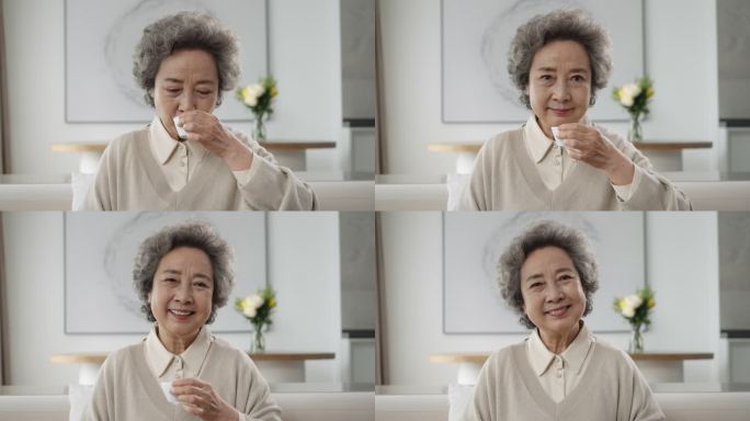 开心的老年女子喝茶