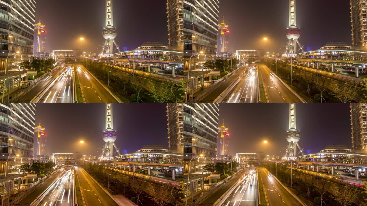 上海浦东新区夜间的时间变化，中国