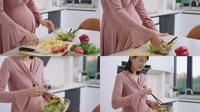 怀孕的孕妇准备美食