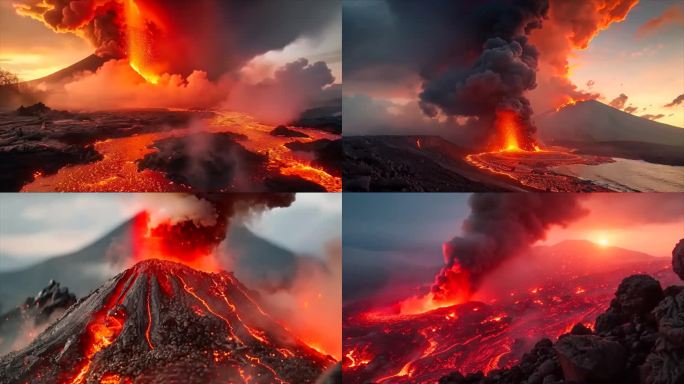 末日活火山爆发喷发岩浆自然灾害ai素材原