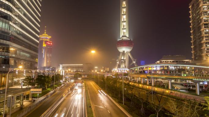 上海浦东新区夜间的时间变化，中国