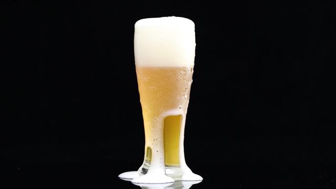 白啤原浆倒啤酒酒花碰撞啤酒沫溢出气泡绵密