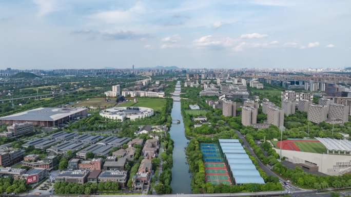 航拍杭州未来科技城多角度延时合集
