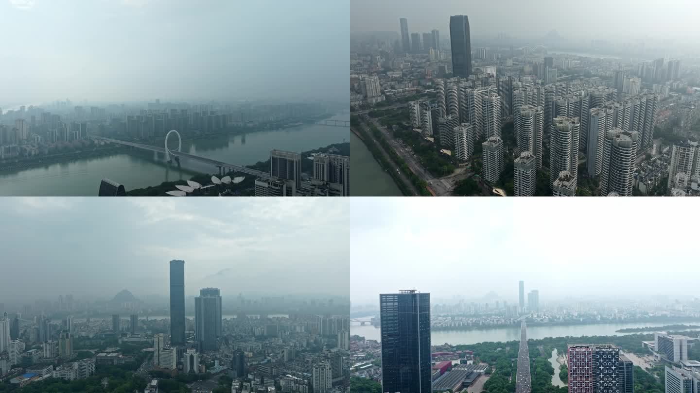中国城市乌云密布阴雨天航拍