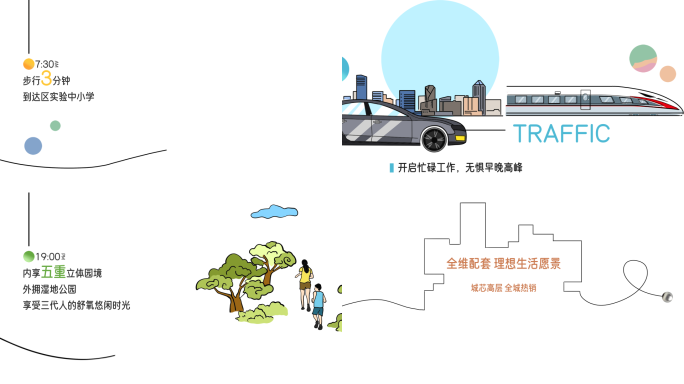 地产全维学校配套 手绘MG动画线条穿梭