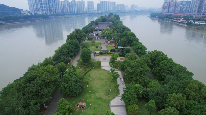 衡阳旅游名片东洲岛航拍空镜