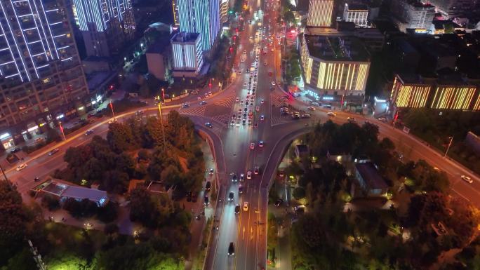 长沙夜景橘子洲大桥湘江中路车流交通航拍立