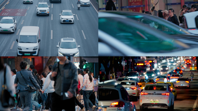 城市车流人流红绿灯繁忙的身影脚步