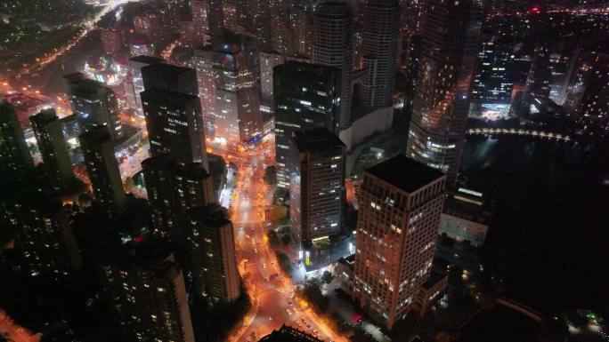 浙江绍兴世茂天际中心高楼大厦夜晚夜景航拍