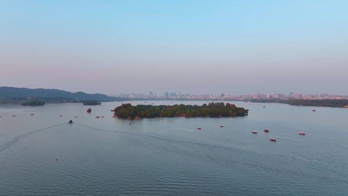 杭州西湖景区三潭印月小瀛洲风景航拍风景大