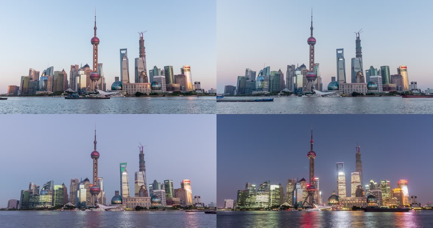 上海浦东新区从白天到夜晚的时间变化，中国