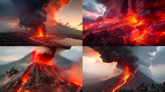 末日活火山爆发喷发岩浆自然灾害ai素材原