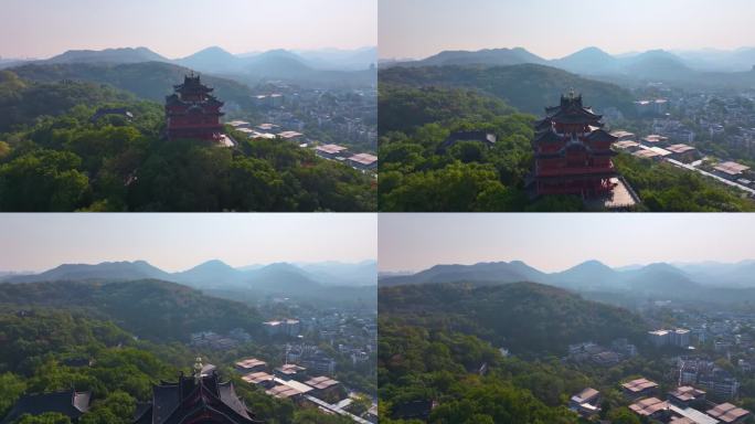 杭州城隍阁景区航拍上城区风景风光素材