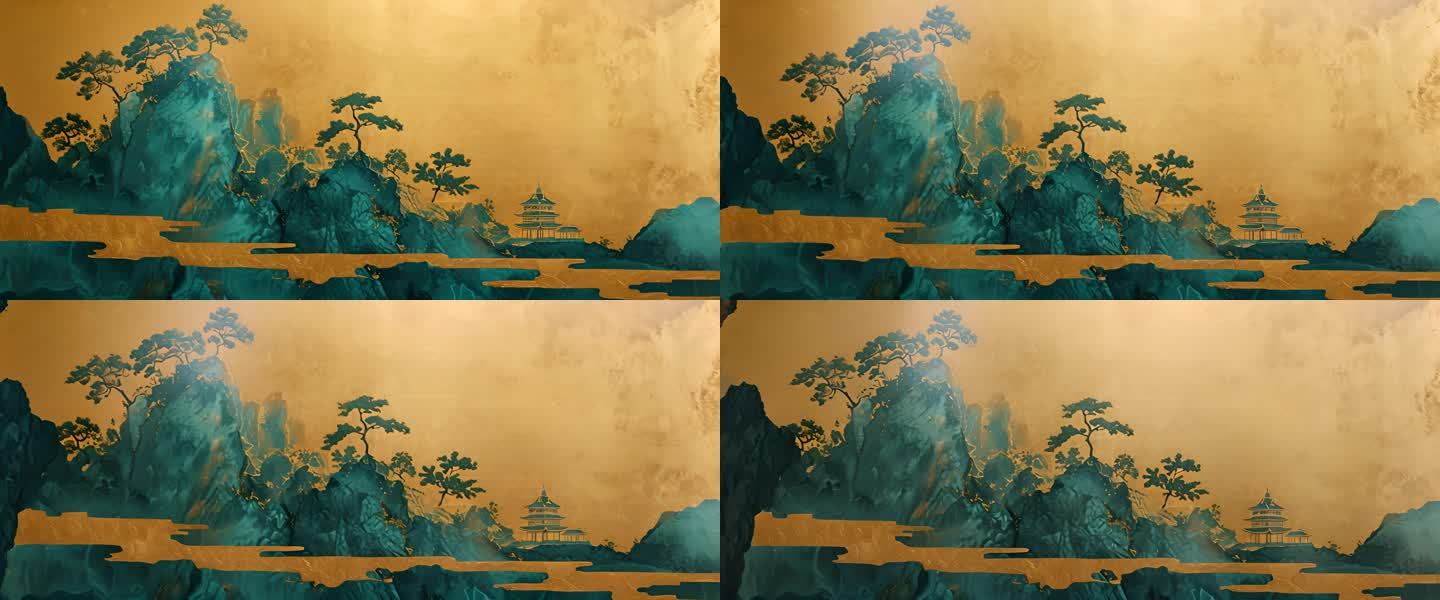 鎏金山水画中国风戏曲背景