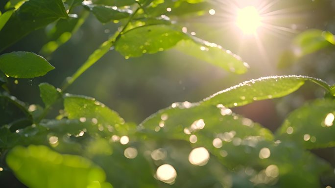 大自然水滴绿叶