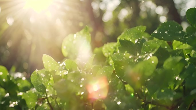 水滴绿叶植物大自然