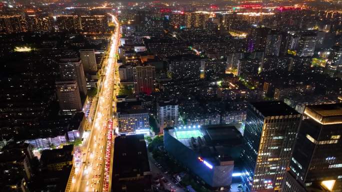 浙江省杭州市钱江新城钱塘江两岸夜晚夜景车