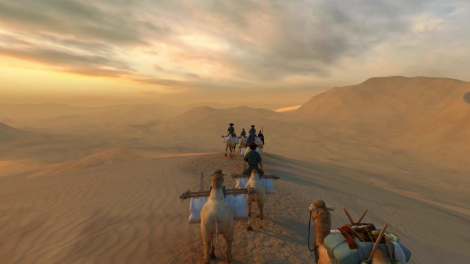 沙漠中的驼队 丝绸之路 西域 沙漠