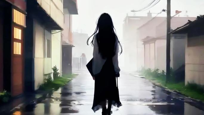 动画素材7-雨中女孩