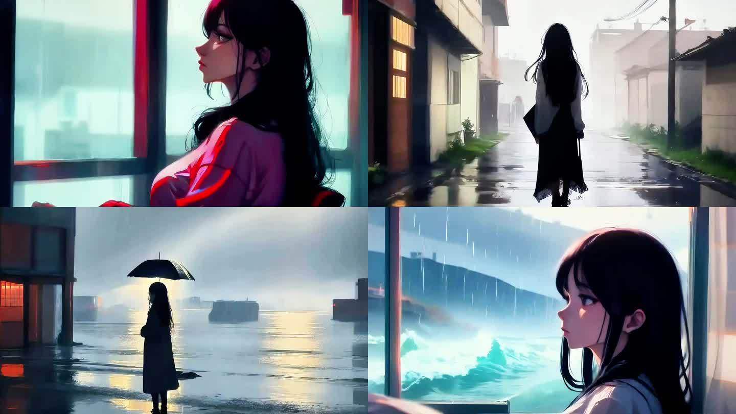 动画素材7-雨中女孩