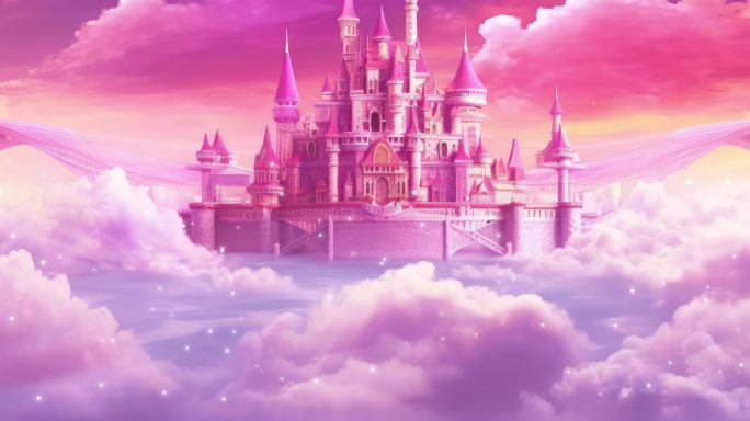 宽屏-粉色云城堡背景