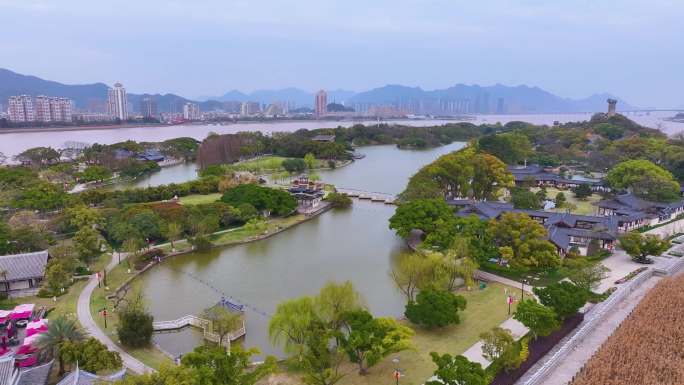 温州市鹿城区江心屿公园航拍风景景区景点浙