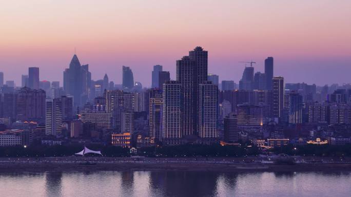 湖北武汉江滩长江两岸城市江景航拍 夜景