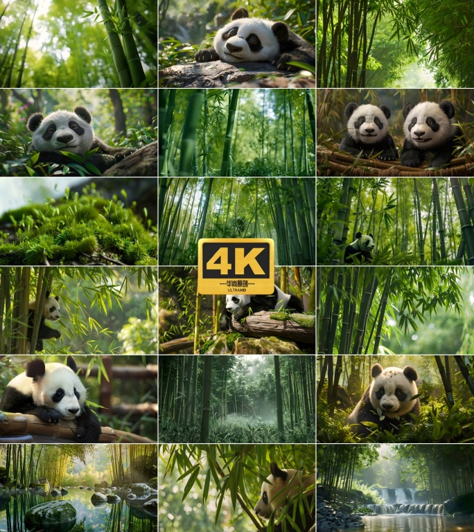 4k可爱大熊猫清新竹林