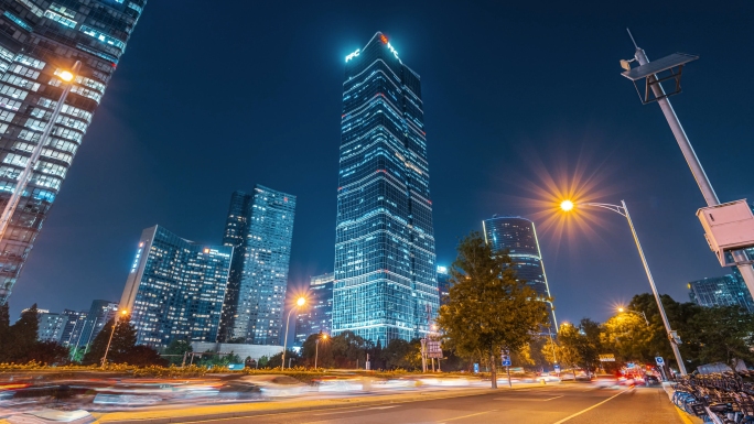 北京城市高楼大厦夜景移动延时