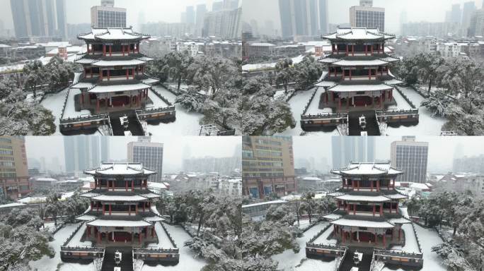 武汉汉口冬季大雪龙王庙航拍