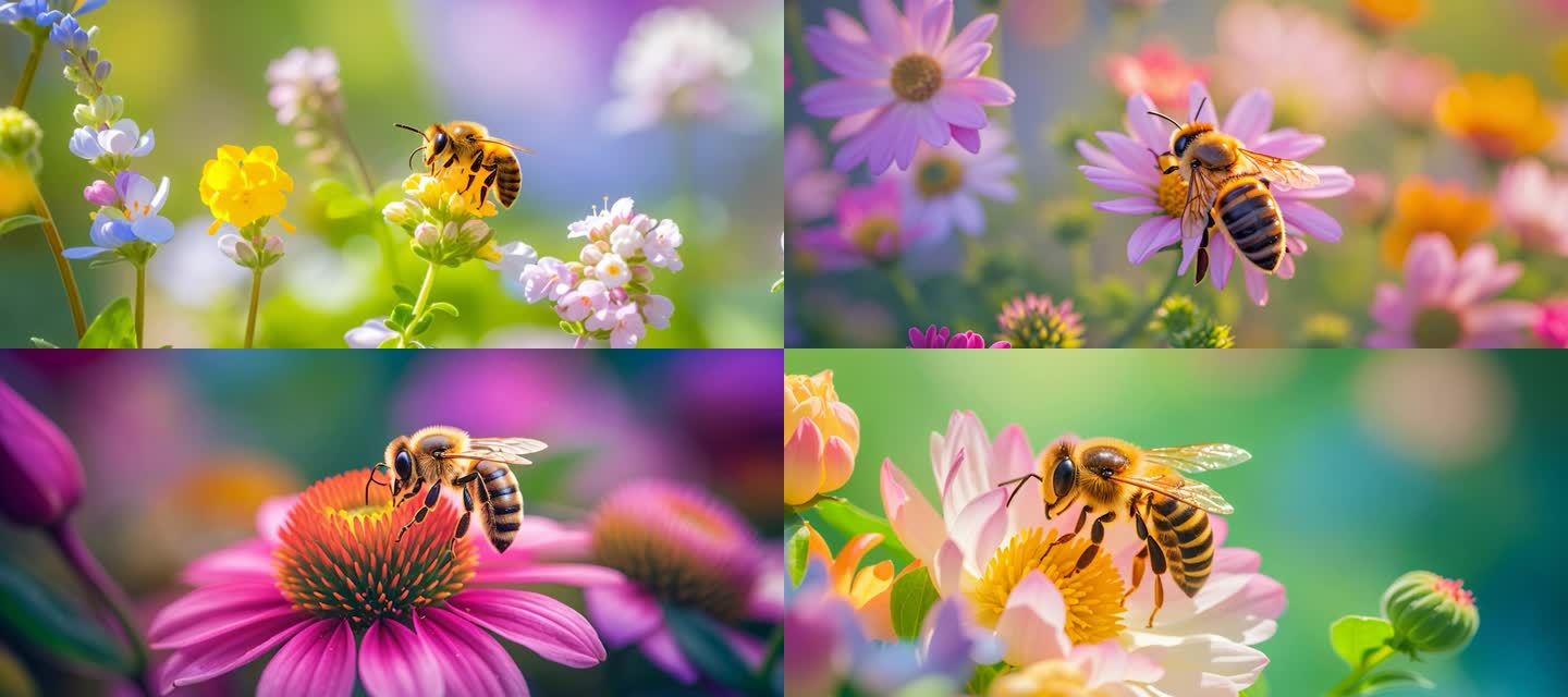 蜜蜂蜂蜜采花夏天春天空镜唯美梦幻生活