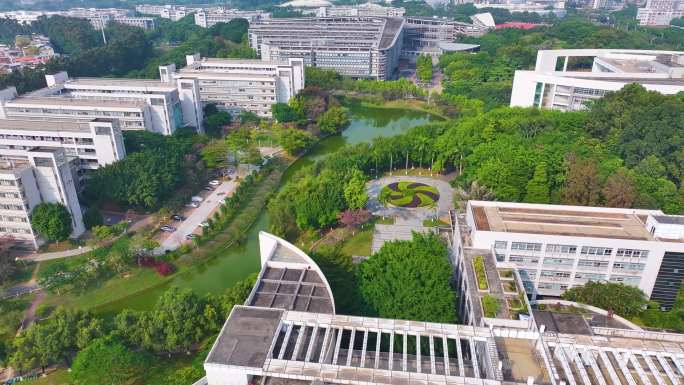 华南师范大学广州校区航拍大学城校园风景风