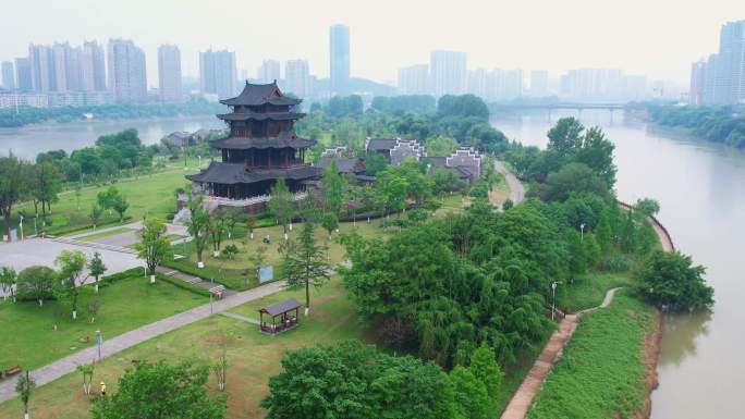 衡阳旅游名片东洲岛航拍空镜