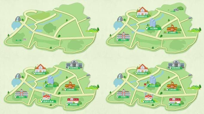 卡通绿色旅游线路规划地图