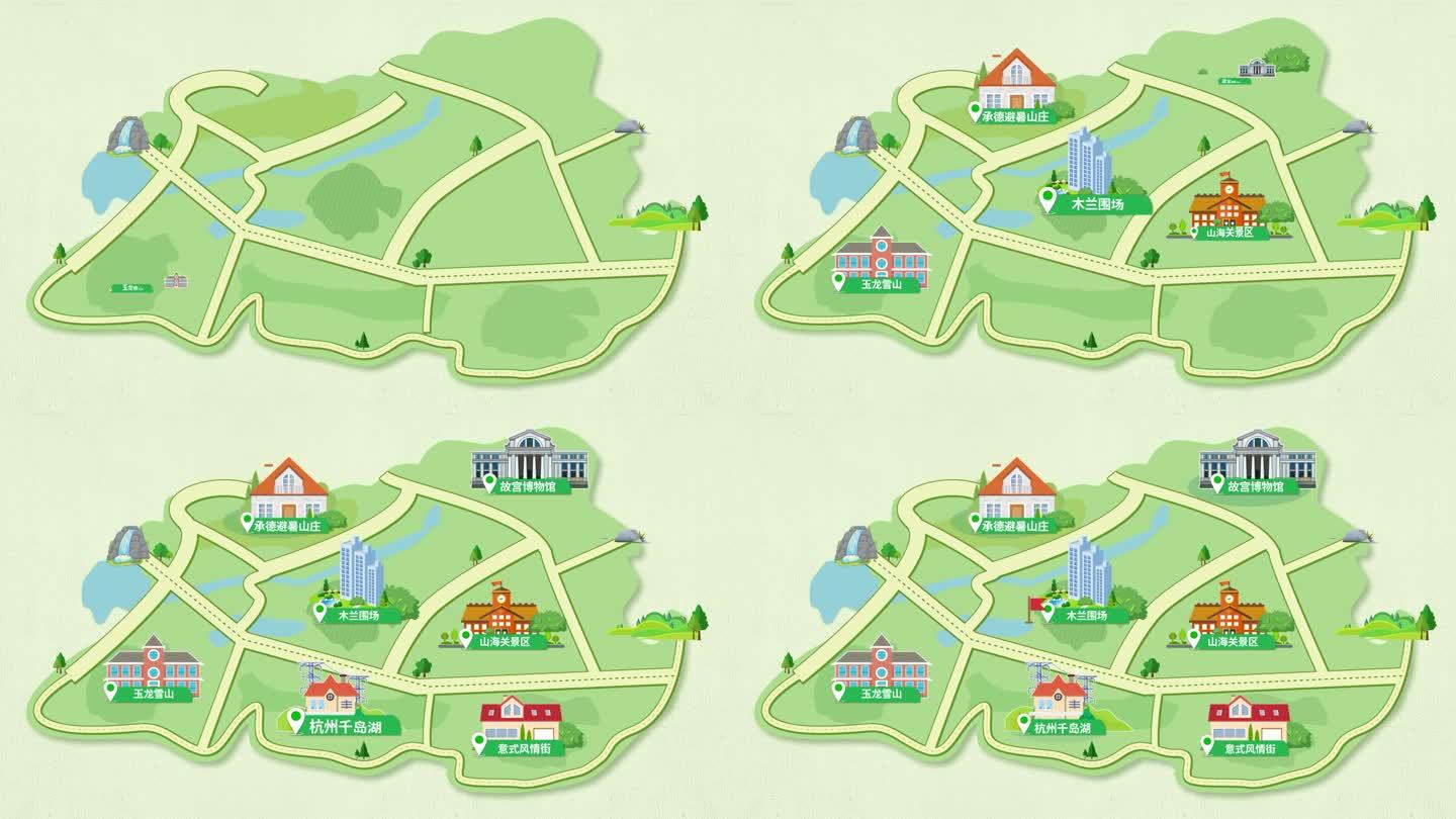 卡通绿色旅游线路规划地图