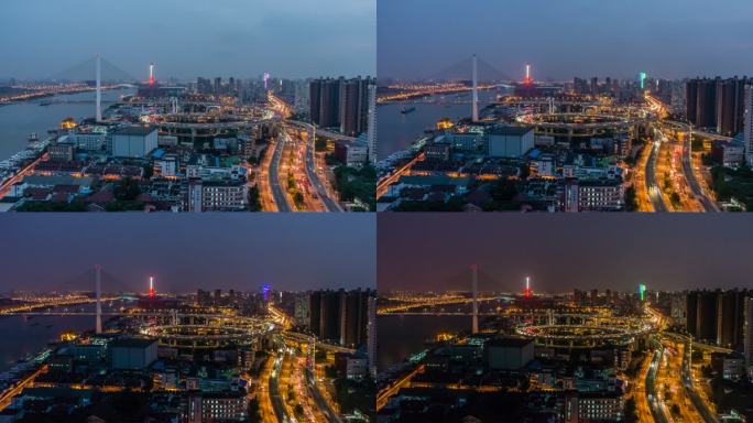 南浦大桥从日落到夜晚，上海，中国