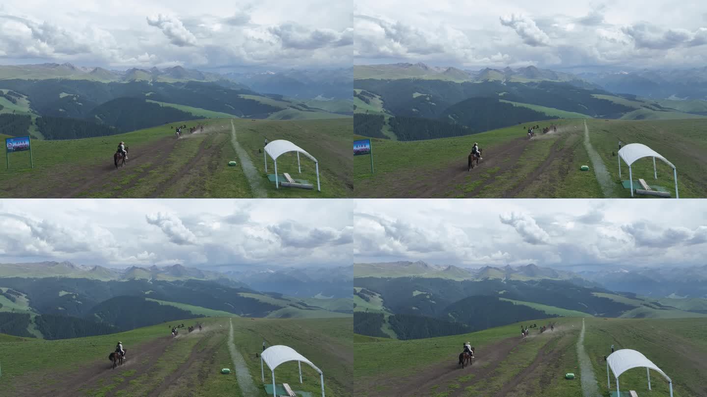新疆伊犁喀拉峻草原航拍牧民骑马