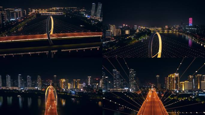 柳州网红地标白沙大桥夜景灯光
