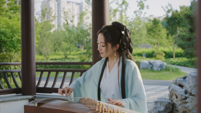 4k-古筝古典古装古风中国风传统文化美女