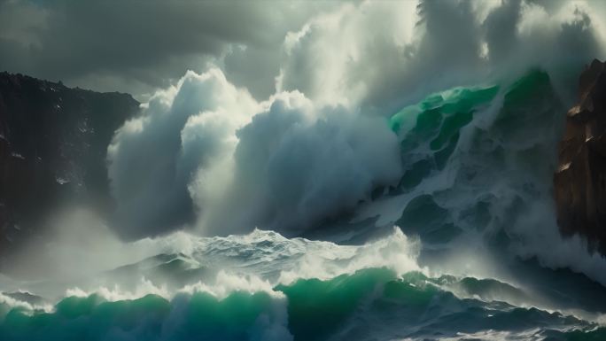 海洋海边海浪特写唯美巨浪浪花波涛汹涌翻滚