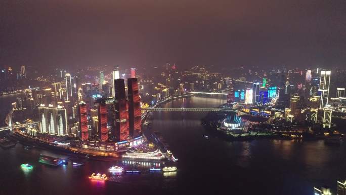 航拍朝天门来福士 渝中区 江北嘴 夜景