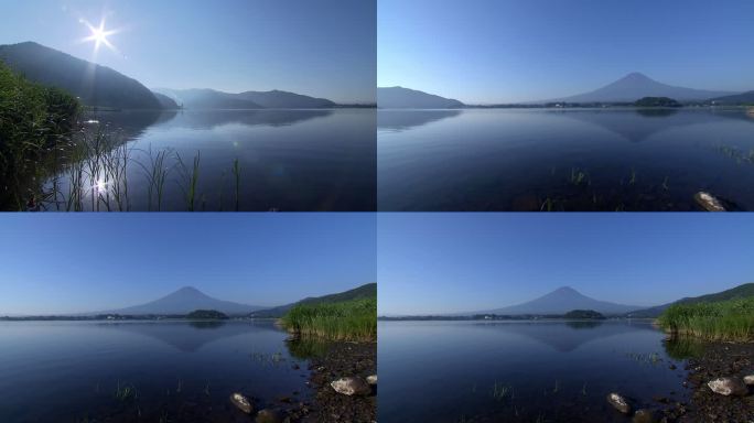 富士山倒映在湖面上