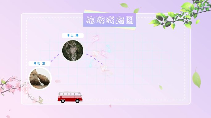 小清新旅游路线图春游夏令营旅行卡通展示