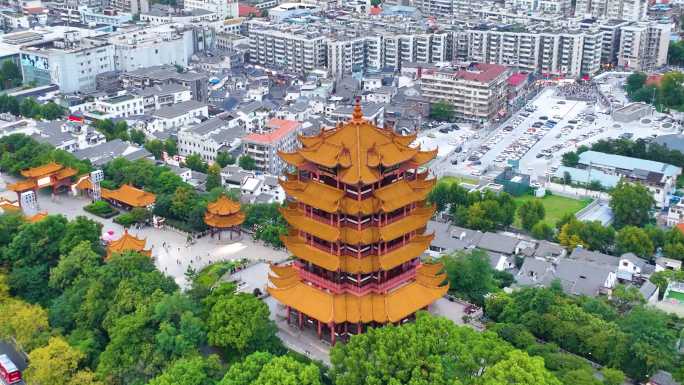 武汉黄鹤楼航拍湖北武昌区地标建筑城市风景